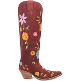 Dingo Womens Flower Power Embroidered Floral Snip Toe Pull On Casual Boots Over the Knee Mid Heel 2-3"