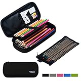 Large Pencil Case Pencil Bag with Zipper Pencil Pouch for boys & girls (black)
