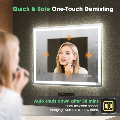 S'bagno Bluetooth Bathroom Mirror with Lighting 70 x 50 cm LED with Demister 3000K 6500K Dimmable Memory HD Tempered Glass IP44 with LED Horizontal/Vertical