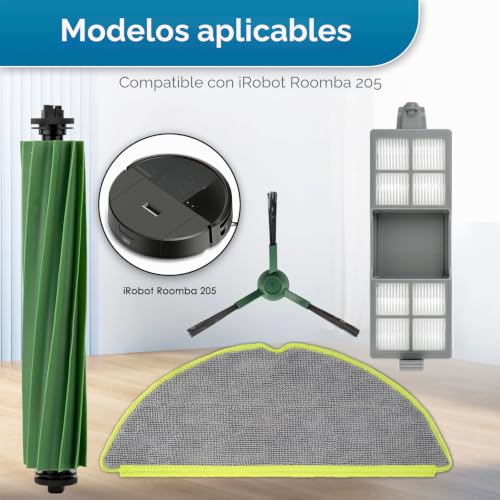 (7 Pieces) 205 DustCompactor Vac Replacement for iRobot 205 DustCompactor Vac Robot Vacuum Cleaner: 1 Rotating Brush, 2 Scrubbing Pads, 2 Side Brushes, 2 HEPA Filters