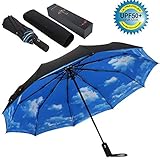 10 Ribs Umbrella,Large Travel Umbrella, Windproof Umbrella, Compact Auto Open Close Umbrella with Double Layer Design, Sturdy UV Protection Waterproof Umbrella (Blue Sky)