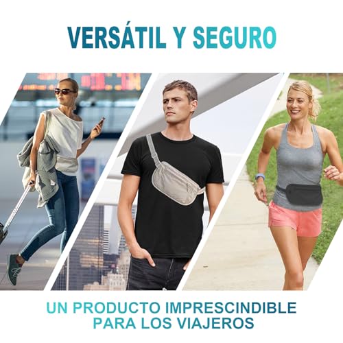 2 Piezas Cinturón de Viaje Antirrobo - Bolsa Oculta Ultradelgado para Pasaporte, Efectivo, Tarjetas - Cremallera Segura Invisible y Cinturón Regulable - Ligero para Viajar, Deporte cartera antirrobo