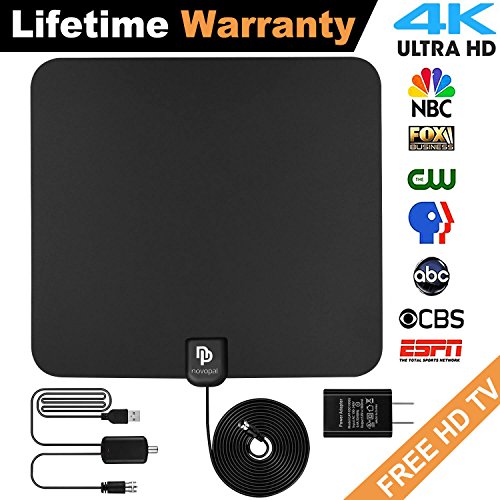 novopal [UPDATED VERSION] Indoor HD Digital TV Antenna | 60~80 Miles Long Range | Support 4K 1080P with Amplified Signal Booster |HDTV Antennas