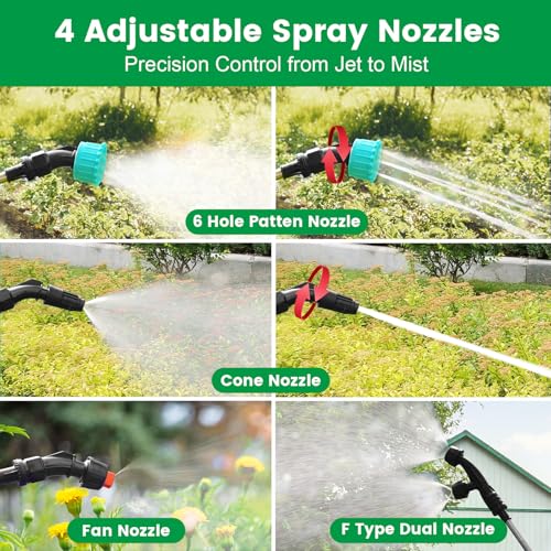 SYLSTAR Battery Powered Sprayer 8M Hose, 26.2inch Electric Weed Sprayer Wand, 3 Adjustable Spraying Force & Battery Indicator, 4 Nozzles, 7.4V Rechargeable Garden Lawn Plant Spray Handle