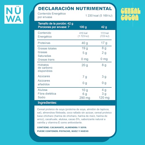 NÜWA 2MixPack Cereal Keto- Cereal con delicioso sabor a cacao o canela, almendras, coco y cacahuate - Alto en proteína y fibra - Sin azúcar añadida - Vegano - Ingredientes naturales y sin gluten