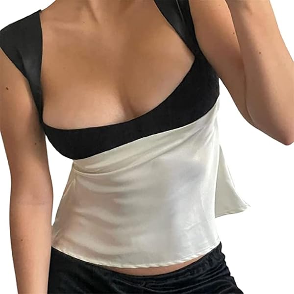 xxxiticat Women's Patchwork Satin Tank Top Sleeve Color