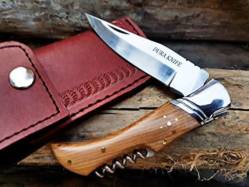 Olive Wood 4''Folded Handmade 410 Stainless Steel Bolster Original Laguiole With Sharpening Rod Folding Pocket Knife bottle opener Cork screw Knife Great quality Razor Sharp
