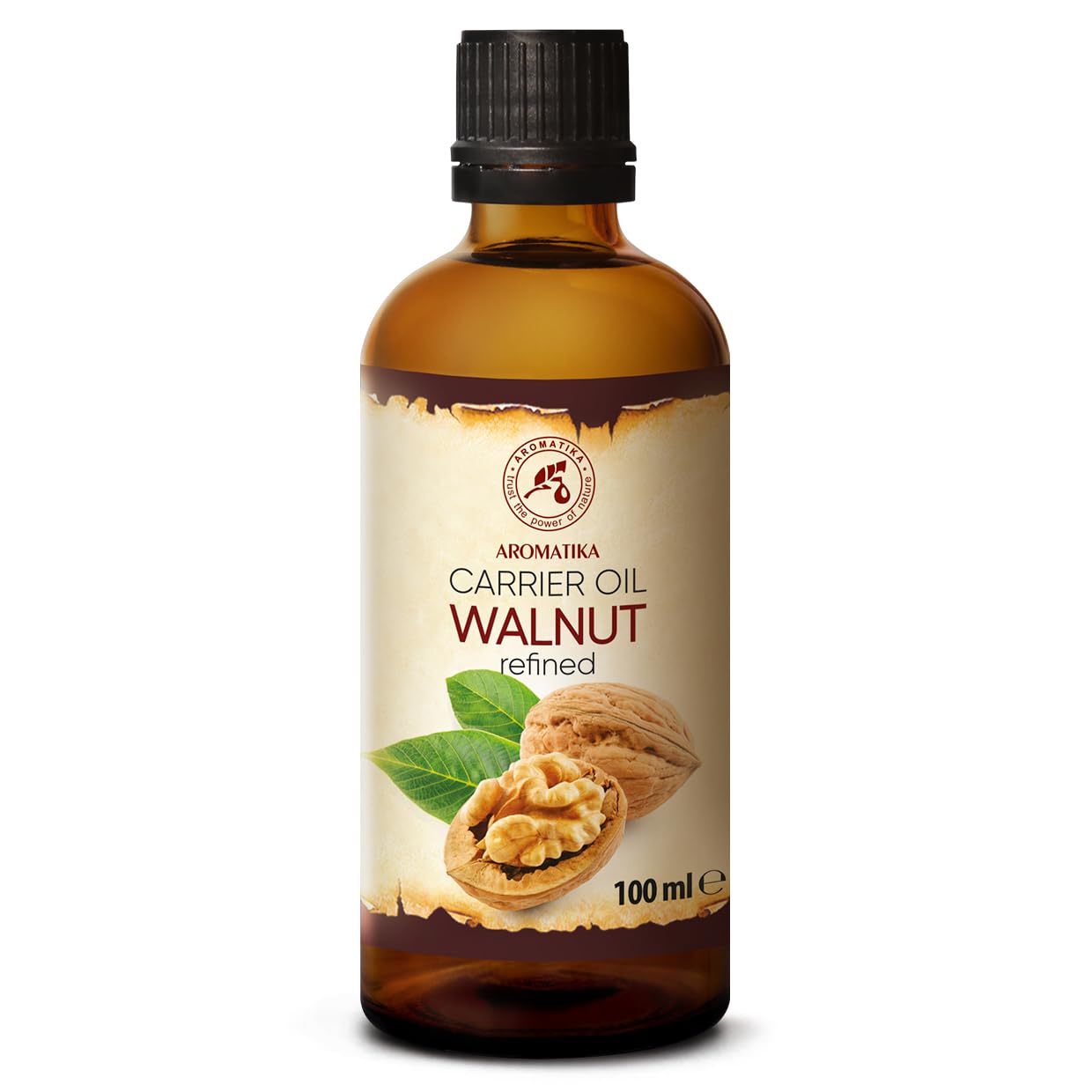 AROMATIKA Walnut Carrier Oil 100 ml - Pure Juglans Regia Base Oil for Face, Body, Hair, Lips & Nails Care - Moisturising Bath, Tanning & Suntan Oil for Massage & Essential Oils