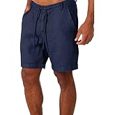 Men's Linen Casual Classic Short Elastic Waist Summer Beach Lightweight Board Slim-Fit with Pockets
