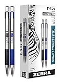 Zebra Pens Fine Point F 301, Bulk Combo Pack of 6 BLACK INK & 6 BLUE INK metal pens (Total of 12 Pens), Ballpoint Stainless Steel Retractable 0.7mm fine point ink pens