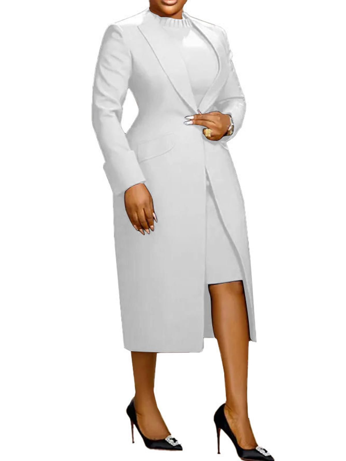 Molisry Women s 2 Piece Blazer Dress Set Formal Mock Neck Midi Dress Molisry Women s 2 Piece Blazer Dress Set Formal Mock Neck Midi Dress