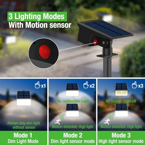 nipify Set of 3 Solar Motion Detector Lights, 62 LED Solar Outdoor Spotlight 3 Modes Outdoor Lighting Solar Light, Waterproof IP65 Solar Light for Garden, Pathway, Pathway, Cold White