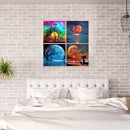 5D Diamond Painting Kit, 4 Pack Moon Pictures Full Drill DIY Diamond Rhinestone Painting Kits for Home Décor 12 X 12 Inch