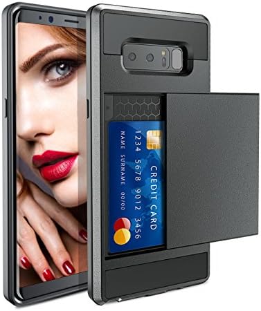 Galaxy Note 8 Wallet Case,Cheeringary Credit Card Wallet Case TPU body Shockproof Protective Case and polycarbonate bumper frame for Samsung Galaxy Note 8-Grey Black