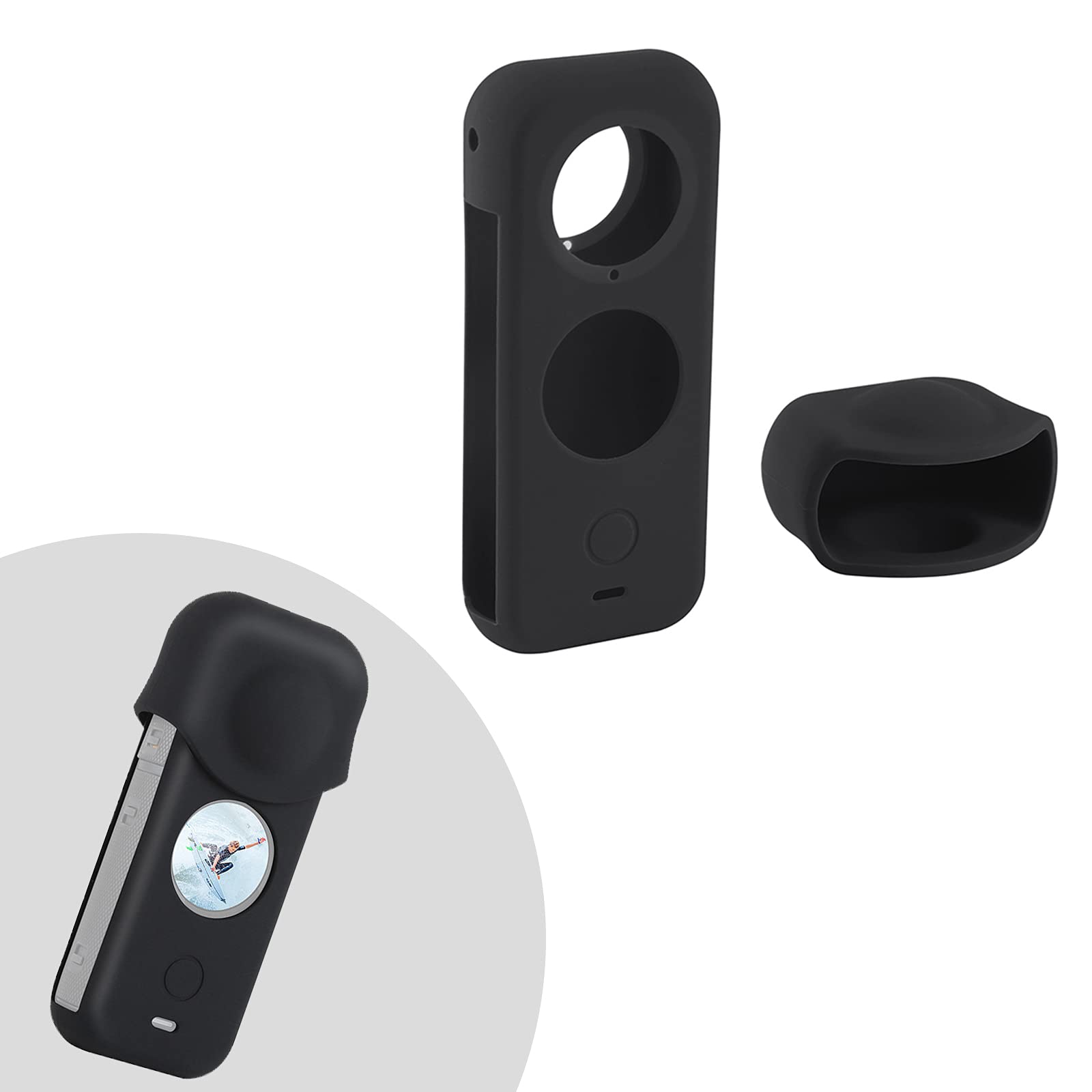 SRUIM Protective Case for Insta360 ONE X2 Accessories, Silicone Rubber Lens Soft Sleeve Cover kit (Black)