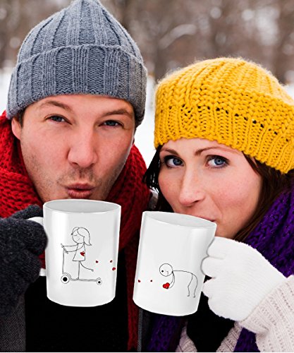 White Coffee Mug Set - Romantic Mugs - 11oz - Matching Couple - His and Hers - Love Gifts