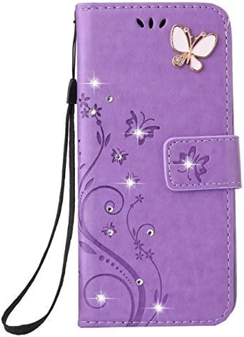 Auroralove Galaxy s8 Luxury Handmade Bling Rhinestone Soft Slim Flip Stand Wallet Case for Samsung S8 Flower Butterfly…