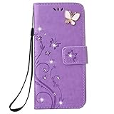 Auroralove 1 Cmbb X Luxury Handmade Bling Rhinestone Soft Slim Flip Stand Wallet Iphone Flower Butterfly PU Leather Case for Girls Women (Iph