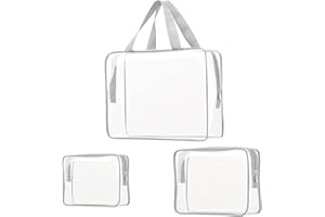 ROYBENS 3Pcs Crystal Clear PVC Travel Toiletry Bag Kit for Women Men, Waterproof Vinyl Packing Organizer Storage Bags with Zipper Handle Straps, Cosmetic Pouch Carry on Airport Airline Compliant Bag Handbag