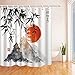 NYMB Japanese Bamboo Trees Sun and Mountains Bath Curtain, Polyester Fabric Waterproof Asian Ink Painting Shower Curtains, Shower Curtain Hooks Included, Red (69x70in)