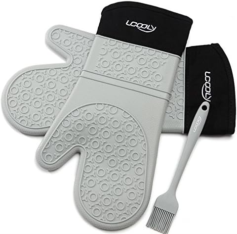Silicone Oven Mitts, 14.7 inches Extra Long Heat Resistant Gloves Pot holders for Grilling,BBQ ,Baking ,Kitchen,Cooking,Oven Mitt Set of 2 Grey