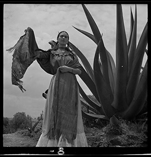 1937 Photo Frida Kahlo (Senora Diego Rivera) standing next to an agave plant, during a photo shoot for Vogue magazine, "Senoras of Mexico"