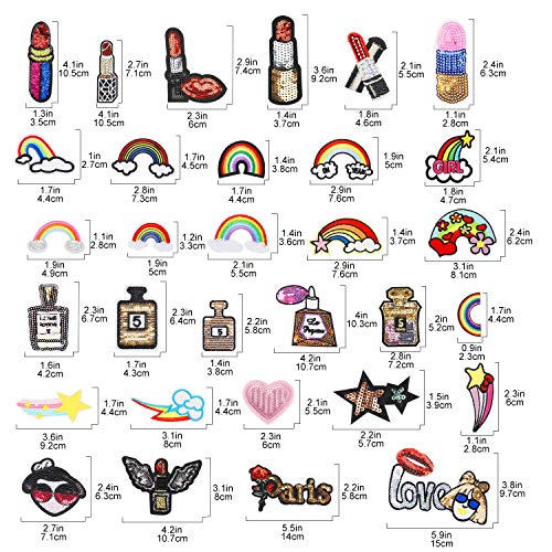 Jacedofu 30pcs Embroidered Patch Sew On/Iron On Patches Applique Accessories Assorted Size Decoration Patches for DIY Jeans Jacket Clothing Handbag Shoes Caps