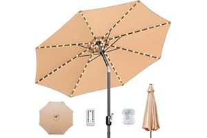 BANSPOL 10ft Patio Umbrella, Table Market Umbrella Outdoor Patio with 104 LED Lights 8 Sturdy Ribs & Push Button Tilt and Crank for Deck, Pool, Garden, Backyard