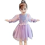 Dress for Girl Sunday77 O-Neck Solid Tulle Lace Patchwork A-Line Long Sleeve Patchwork Swing Dress Party Princess Kids Children Baby