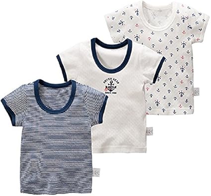 Amazon Co Jp Zetoon ボーイズ 半袖シャツ 男の子 子供服 ジュニア ボーダー 3枚セット インナーシャツ 半袖インナー 男児 丸首 Tシャツ 子供肌着 通園 通学 80 140cm 80 ベビー マタニティ