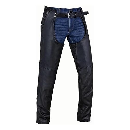 Motorcycle Leather Chaps for Men, Biker Riding Cowboy Chaps, Black