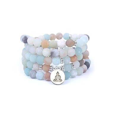 TYGJB Art- und Weisefrauen `s Armband Matte bereifte Amazonite-Korne mit Lotus OM Buddha Charme-Yoga-Armband 108 Mala Halsket