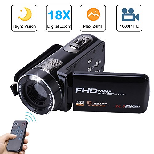 Camera Camcorder with IR Night Vision, Weton 3.0 inch LCD Touch Screen Digital Video Camera Full HD 1080p 24.0MP Pixels 18x Digital Zoom Mini DV with Remote Control (Two Batteries included)