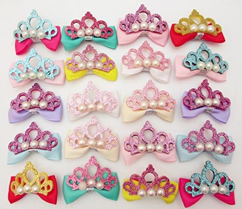 Dandan DIY 20pcs/10pairs Crown Pet Dog Hair Clips Crown with Pearls Pet Princess Crown Clips Cute Cat Hair Clips Bows Puppy Grooming Accessories