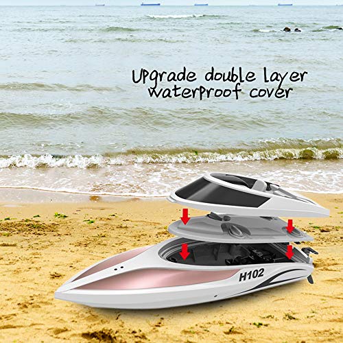 IAMGlobal RC Boat, H102 High Speed Remote Control Boat, 2.4GHz Fast Double Layer Waterproof Cover RC Boat, Radio Controlled Toy, RC Racing Boat with LCD Screen for Outdoor - Thumbnail 4