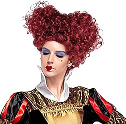 Adult New Royal Queen Wig Wine Red Short Curly Hair With Hearts
