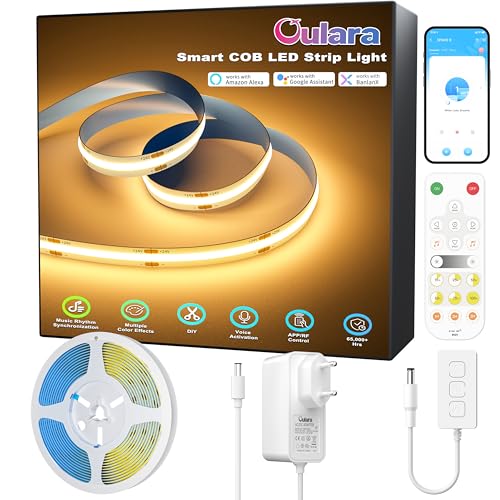 OULARA WIFI COB LED Strip 3M Warm White 2700K, Dimmable 24V LED Strip Light Set, Smart Work with Alexa/Google Assistant for DIY Lighting Under Cabinet,Bedroom,Kitchen
