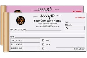 Custom Receipt Book with Logo, Personalized Company/Business Name Receipt Pad, 2-Part Receipt Book with Carbon Copies for Sma