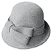 Women Solid Color Winter Hat Wool Cloche Bucket with Bow Accent,Grey, One Size