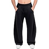 HeSaYep Men's Fleece Baggy Sweatpants Wide Leg Barrel Sweat Pants Lounge Athletic Gym Pants with Pockets