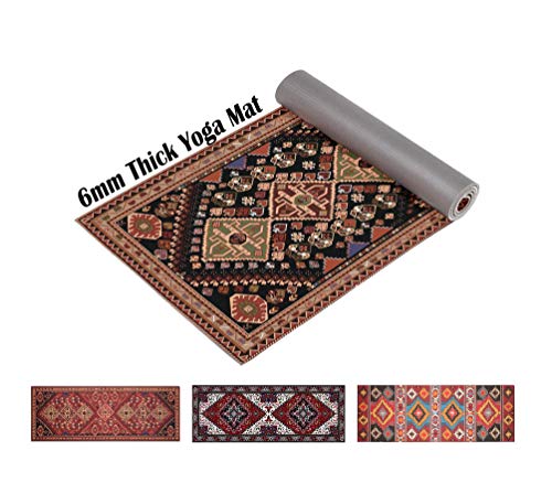 Ananda Premium Print Yoga Mat | 6mm Extra Thick 72″ Long Non Slip Workout & Fitness Mat with Carrying Strap for Yoga, Pilates & Floor Exercises