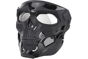 AOUTACC Airsoft Mask Skeleton Mask with Goggles Full Face Protective Adjustable Tactical Mask for Halloween Paintball Game Movie Props Party Cosplay Outdoor Activities(Black)