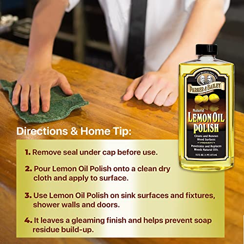 PARKER & BAILEY LEMON OIL POLISH Natural Lemon Scented Wood Cleaner & Furniture Polish, Cleans