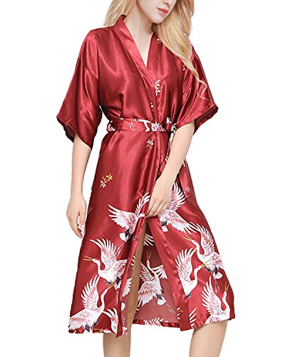 ETAOLINE Womens Satin Kimono Robe Printed Bathrobes Bridal Dressing Gown