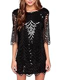 Hodoyi Women Sparkly Wave Metallic Sequin Mini Blouse Club Shift Dress