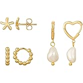 Pearl Dangle Hoop Earrings for Women,Dainty Hypoallergenic 14K Gold Plated Small Drop Chain Hoops Trendy Earring Sets for Multiple Piercing Jewelry Gifts