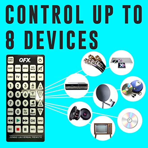 QFX REM115 8 in 1 Large Universal Remote Control for RCA, Sony