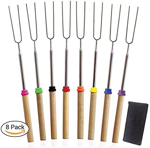 Premium Marshmallow Roasting Sticks Set Smores Skewers Telescoping Forks - 6 Extendable Steel Hot Dog Fire Pit, Camping, Campfire, Bonfire &amp; Outdoor Cookware Kit —Tektree