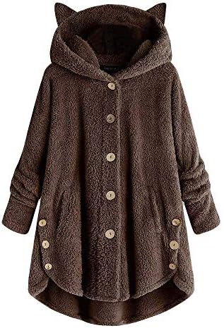 Beppter Women Cat Hoodie with Ears Faux Fleece Jacket Winter Warm Pullover Coat Outwear