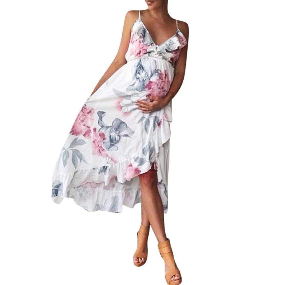 Chronstyle Womens Maternity Maxi Dress Split V Neck Spaghetti Strap